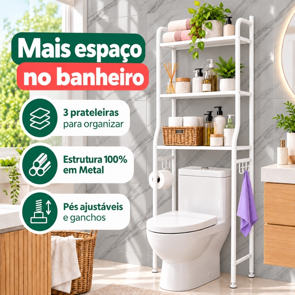 Estante Para Banheiro Em Metal 3 Prateleiras Rack Organizador Cor Branco