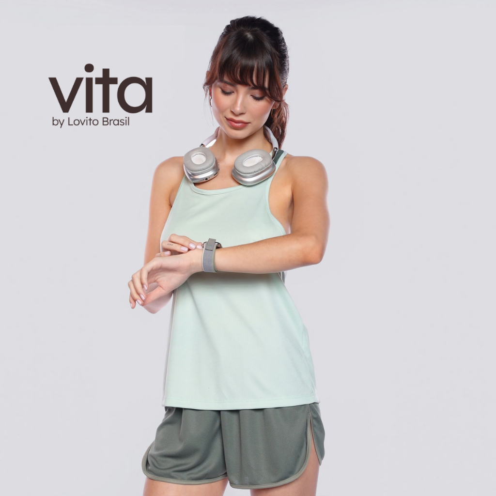 Lovito Regata Esportiva Feminina com Decote Nadador Contrastante PKB1279BRL1309