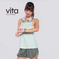 Lovito Regata Esportiva Feminina com Decote Nadador Contrastante PKB1279BRL1309