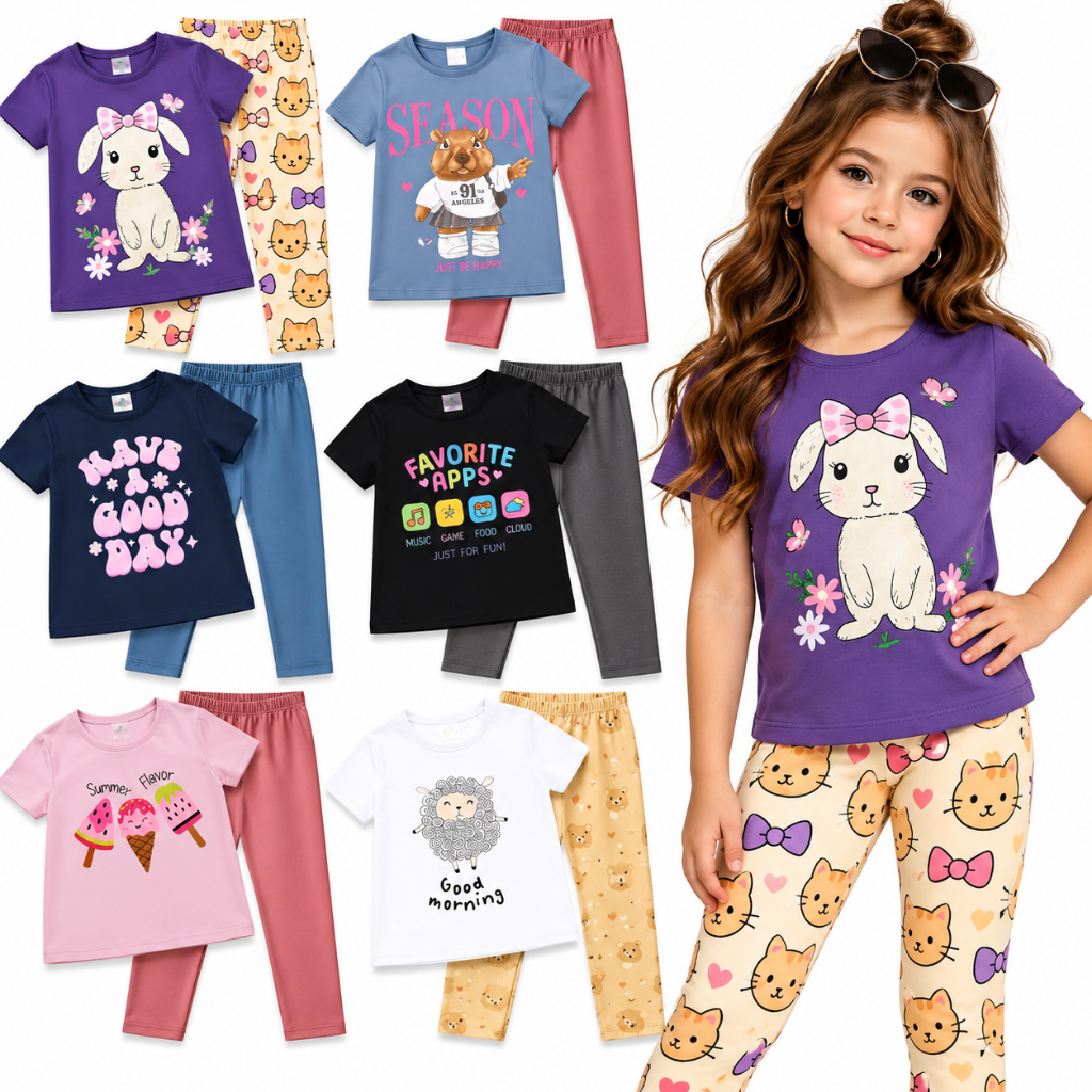Conjunto Meia Estação Infantil Menina | kit com 2, 4, 6 ou 8 Peças | Camiseta + Legging Conjunto Infantil Blogueirinha