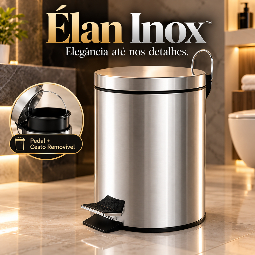 Lixeira Inox com Pedal e Cesto Removível 3L 5L 12L para Banheiro Cozinha Élan Inox
