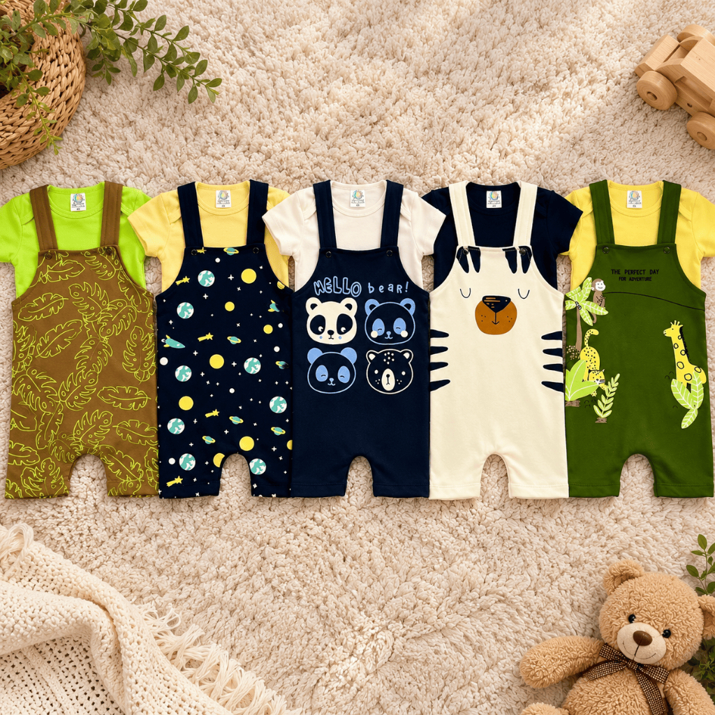 Kit 10 Peças Bebê Menino Algodão Sortidos Body/Jardineira Roupa Infantil Masculino Casual Estampado Com Alças Reguláveis