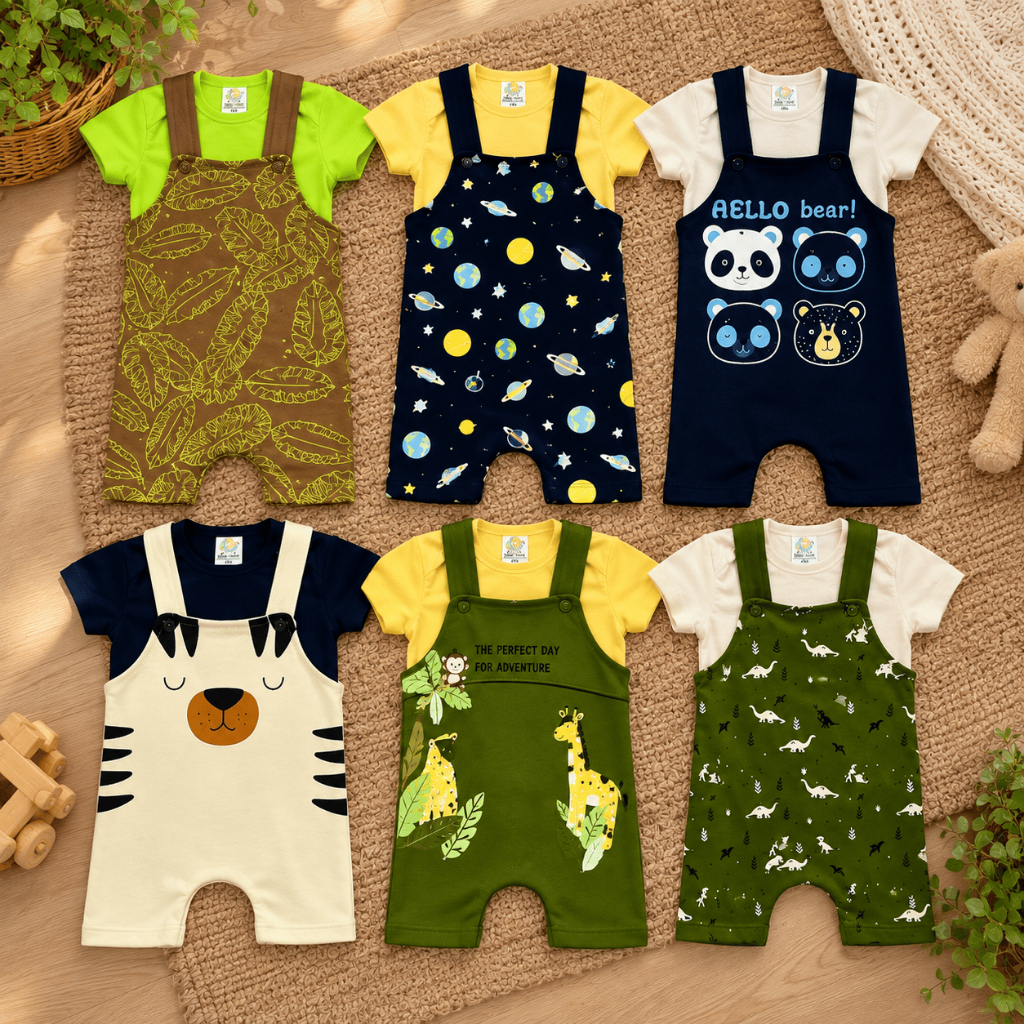 Kit 6 Conjuntos Bebê Masculino Sortidos Body E Jardineira Algodão Menino Infantil Roupa De Verão Estampas Variadas