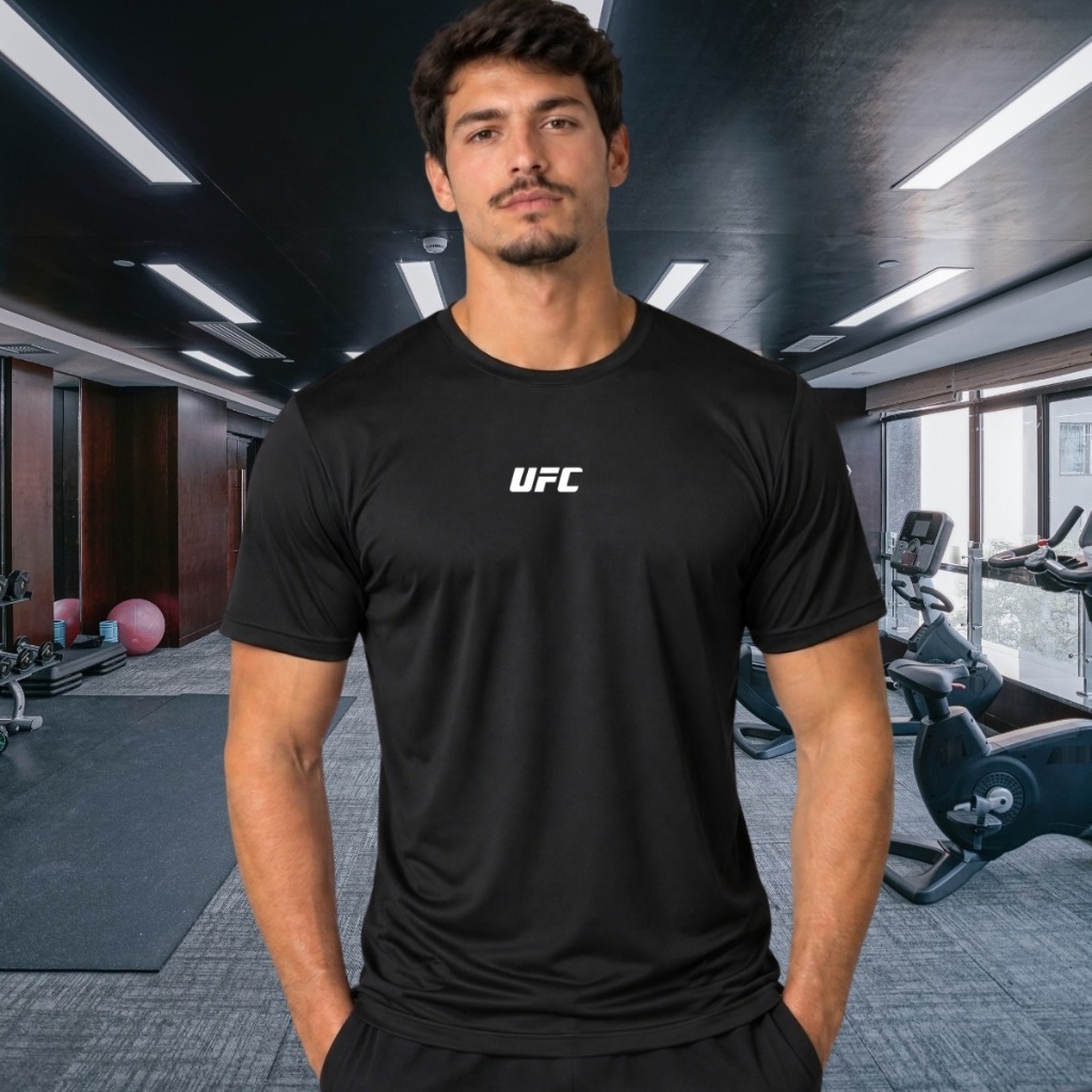 Camiseta Dry Fit Masculina UFC Academia Treino Luta MMA Jiu Jitsu Muay Thai Esportiva Poliéster Respirável