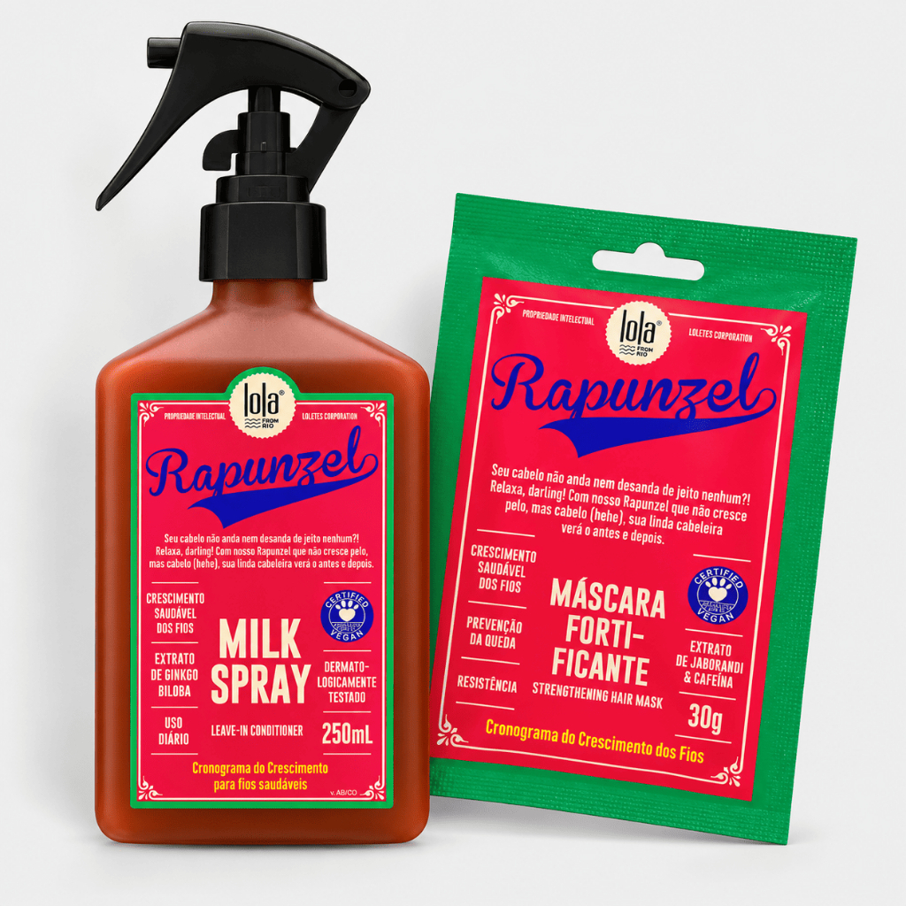 Milk Spray Lola Rapunzel Linha Crescimento Capilar Leave In 250ml + Sachê Mascara Fortificante 30g Brinde