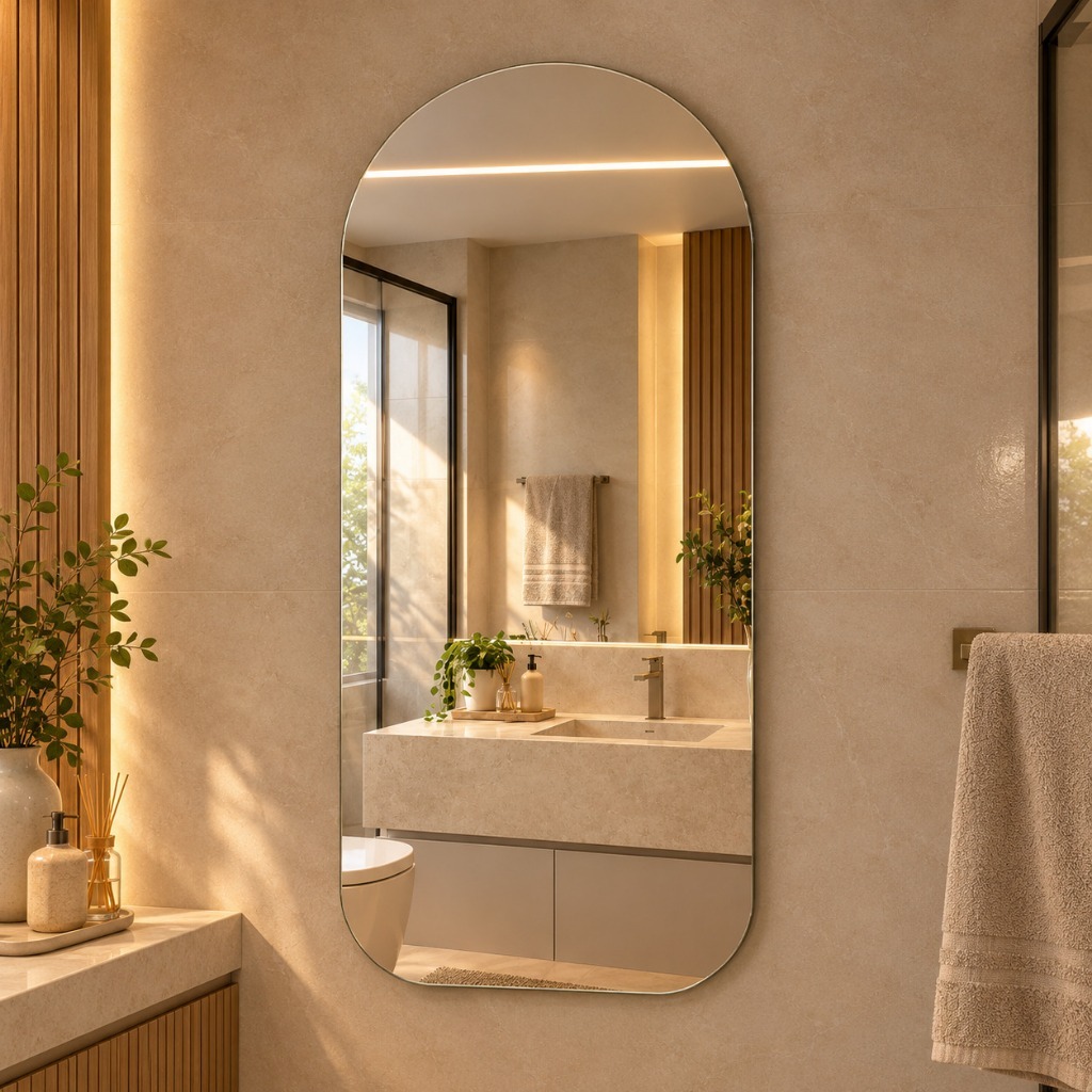 Espelho Verona 80x40 Lapidado Moderno Grande Form Flame Com Suporte Invisível Luxo
