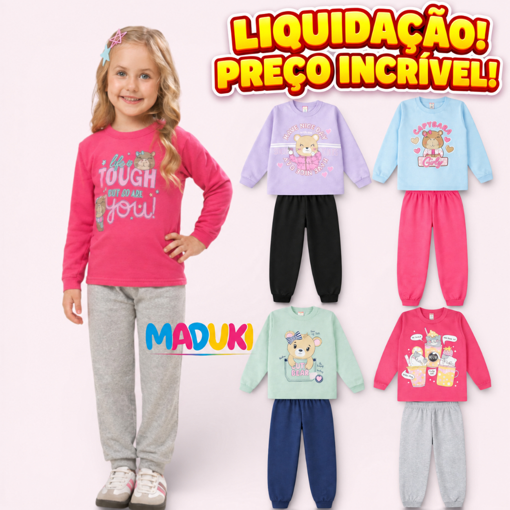 Kit 4 Peças Moletom Infantil Feminino Menina Inverno