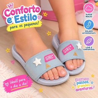 Chinelo Infantil  Menina  Molekinha slide ultra conforto Leve  Confortável  Macio  Casual  Dia a Dia