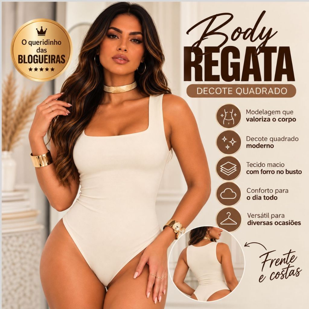 Body Feminino Decote Quadrado Zero Transparência Versátil Tecido Suplex Premium  Blogueira Elegante Bori