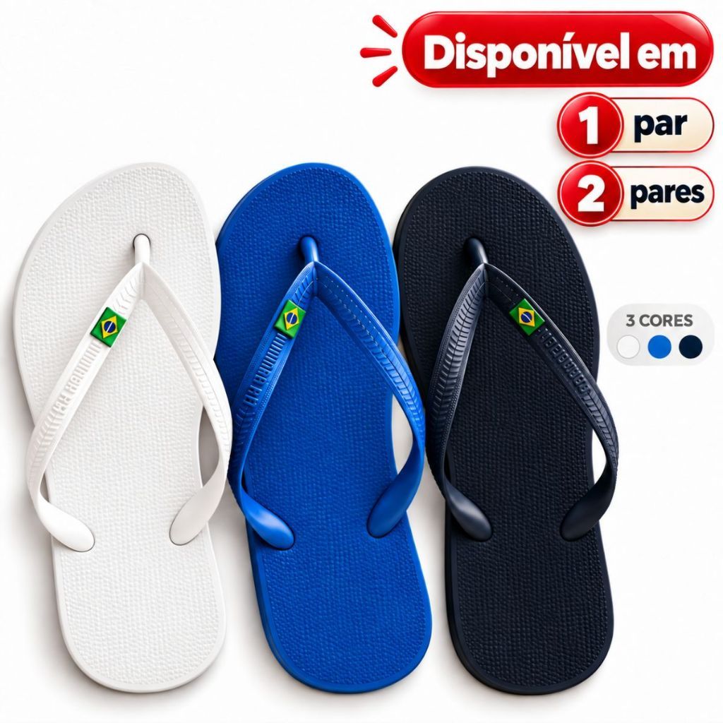 Kit Chinelo Unissex Brasil Masculino e Feminino Praia Piscina Confortável 33 ao 44 Envio Full