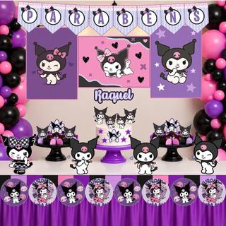 Kit Festa Personalizado Kuromi - Só um bolinho, mesversário e festa na escola Com Topo De Bolo E Toppers De Docinho