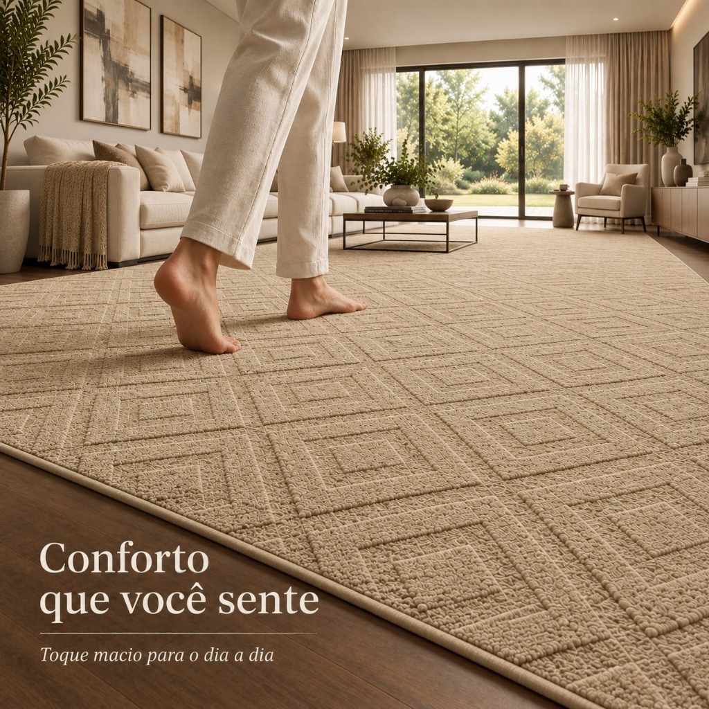 Tapete Grande 2,00x4,00m Geométrico Alto Relevo Premium Macio Antiderrapante Sala Quarto Escritório — imagem 2 de 2