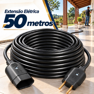 Extensão Elétrica 50m Cabo Pp 2x1mm Reforçada 10a Bivolt Fio Resistente E Flexível Uso Profissional