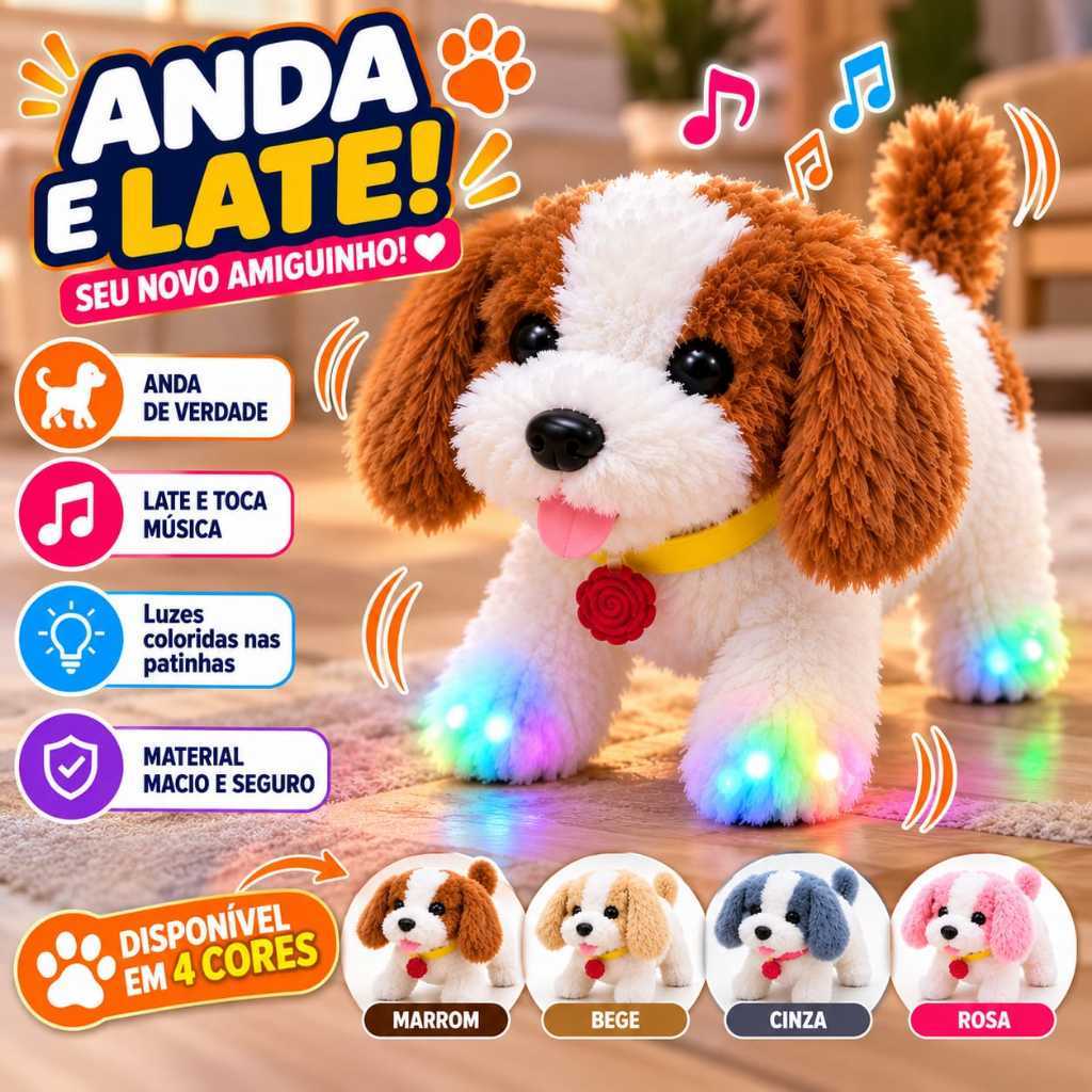 Brinquedo Cachorrinho Que Anda e Late Pelucia Infantil Com Som Divertido Toda Criança Vai Amar Com Pilhas Inclusas