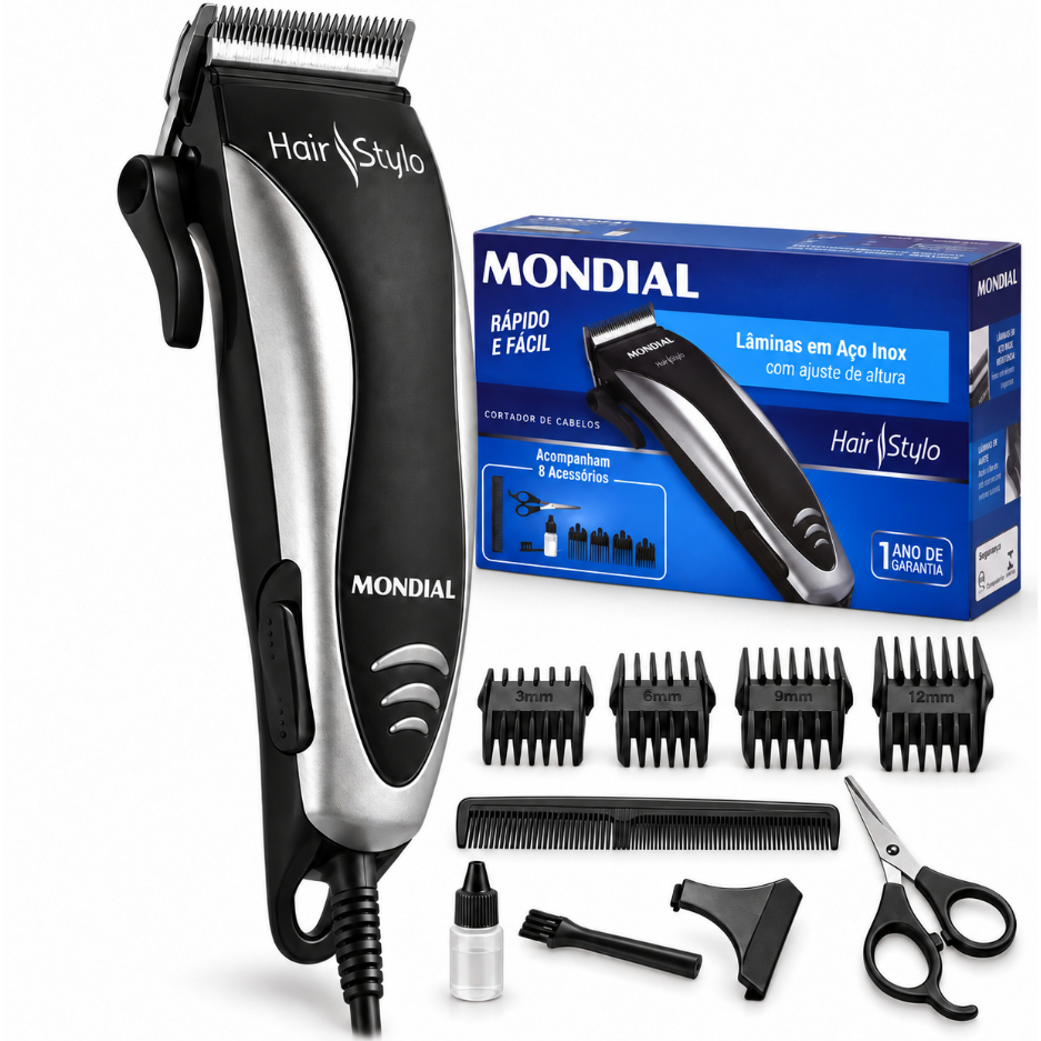 Maquina Aparador Pelos Corta Cabelo Barba + Acessórios Mondial Original 220V 110V - Envio Rápido