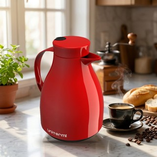 Garrafa Térmica Café 1 Litro Unitermi Paris Bule com Gatilho Ampola de Vidro Bico Antigotas Chá Leite Cantinho do Café