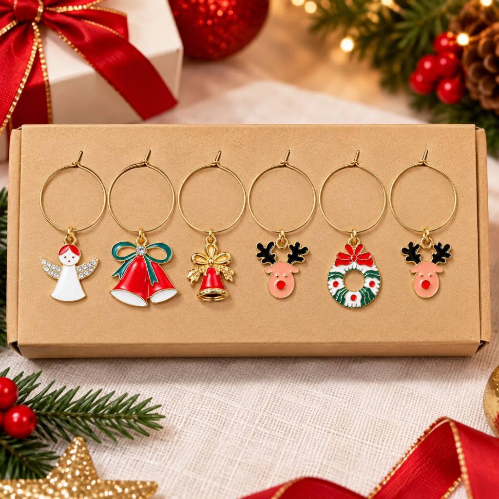 Kit Marcador Identificador de Taças Desenho Natalino Natal Para Copo Taça Colorido Luxo