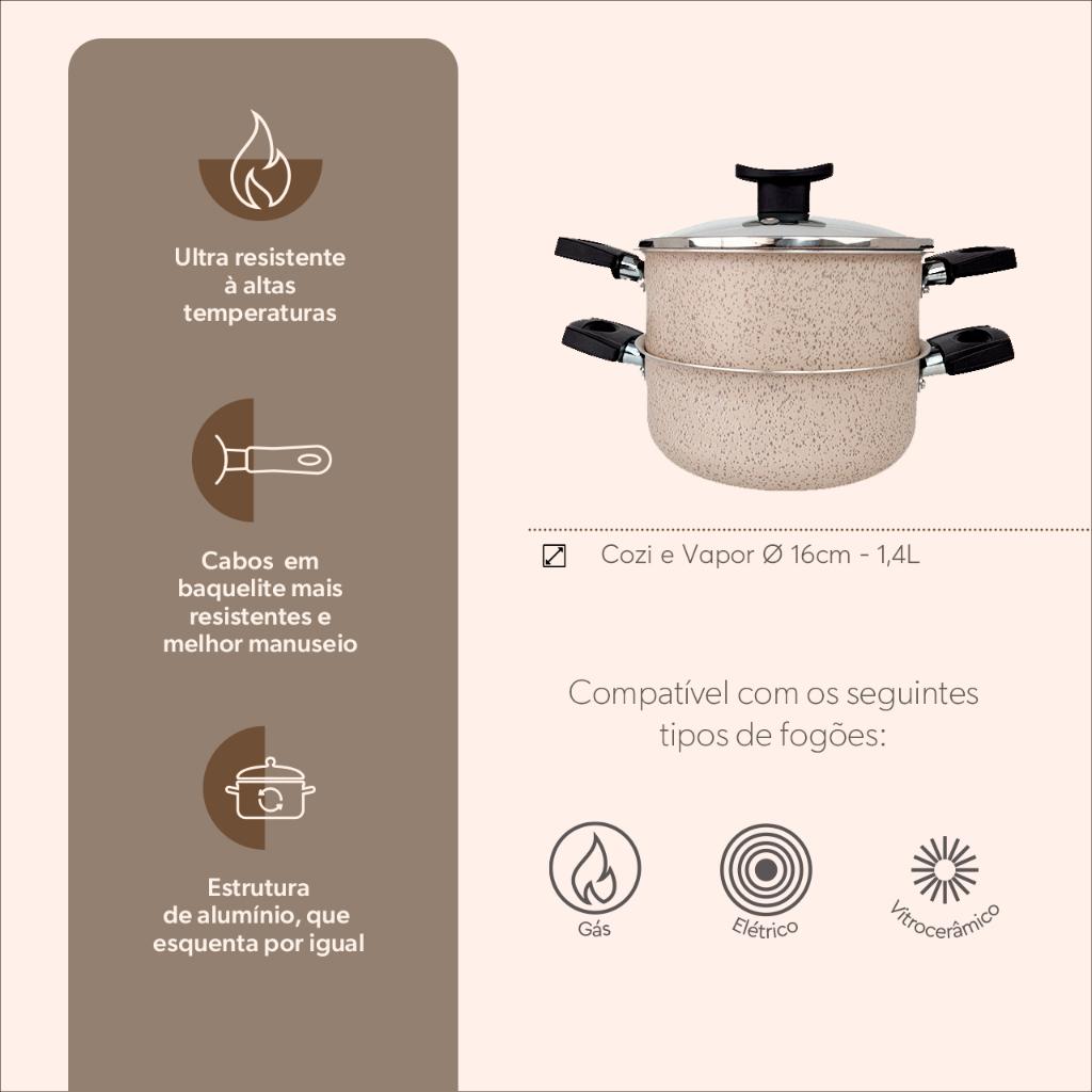 Cozi Vapore com Tampa Brinox Especiarias Ø 16cm 1,4 L Vanilla — imagem 2 de 2