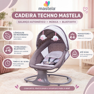 Cadeira Techno de Descanso Bluetooth Cadeirinha Rosa Infantil Unissex Automática Musical e Timer Bebê Mastela