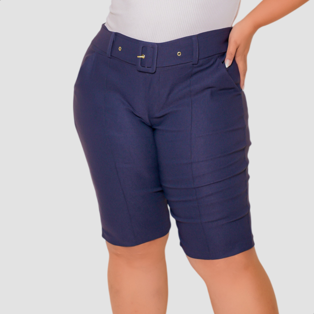Bermuda Plus Size Feminino Social Alfaiataria Bengaline Com Cinto E Bolso Faca Super Elegante Confortável Macio 40 ao 52