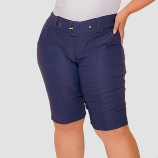 Bermuda Plus Size Feminino Social Alfaiataria Bengaline Com Cinto E Bolso Faca Super Elegante Confortável Macio 40 ao 52