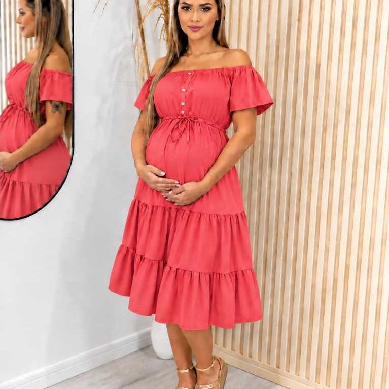 vestido gestante midi com babado e amarracao moda maternidade gravida — imagem 2 de 2