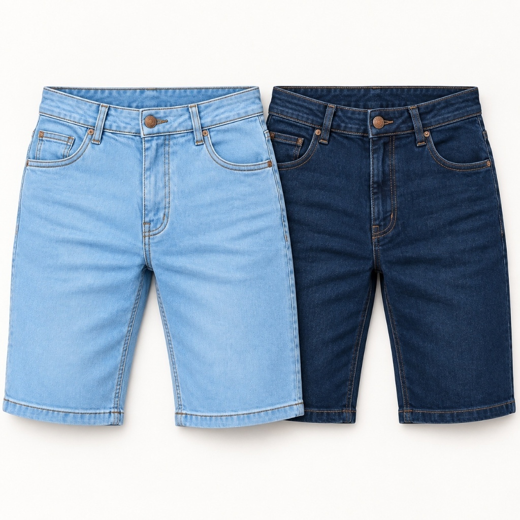 KIT 2 Bermudas Masculina Jeans Slim com Lycra Elastano Premium