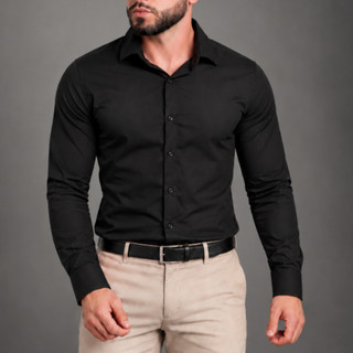 Camisa Social Masculina Manga Longa Slim Premium Clássica