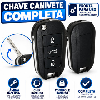 Chave Canivete Completa Para Peugeot 2008 208 2014 A 2020