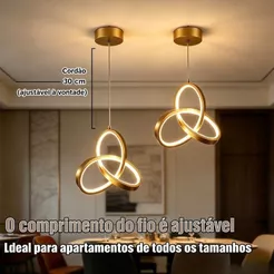 Lustre Pendente LED 3 Cores em 1 Luz Bivolt 110V-220V Design Nórdico Minimalista para Sala de Jantar Quarto e Corredor