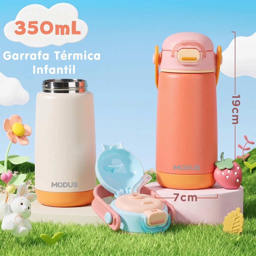 GARRAFA TÉRMICA Infantil 350m Bico de BebidaInfantil Escola Parede Dupla Aço Inox c/ Alça BPA Free c/ Anti vazamento · foto 2
