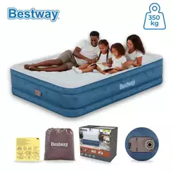 Colchão Inflável Aveludado Casal Queen Bomba Embutida 220V Fortech Elétrico Alto 46cm X 203cm X 152cm Bestway