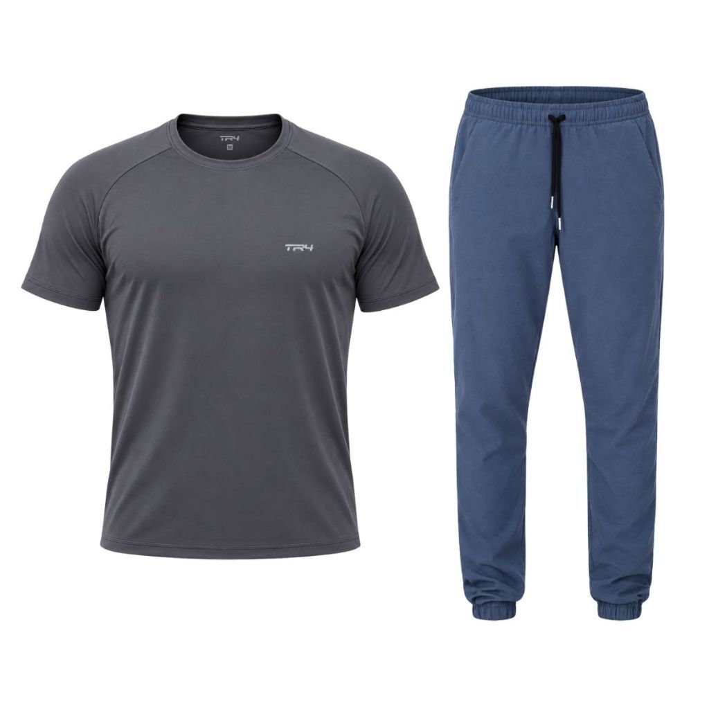 Conjunto Masculino Casual Fitness Camisa Dry Fit Calça Poliéster Elastano Jogger Academia Corrida