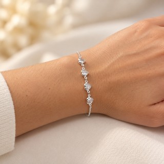Pulseira Prata 925 Coração Zircônia Branca Feminina 18cm