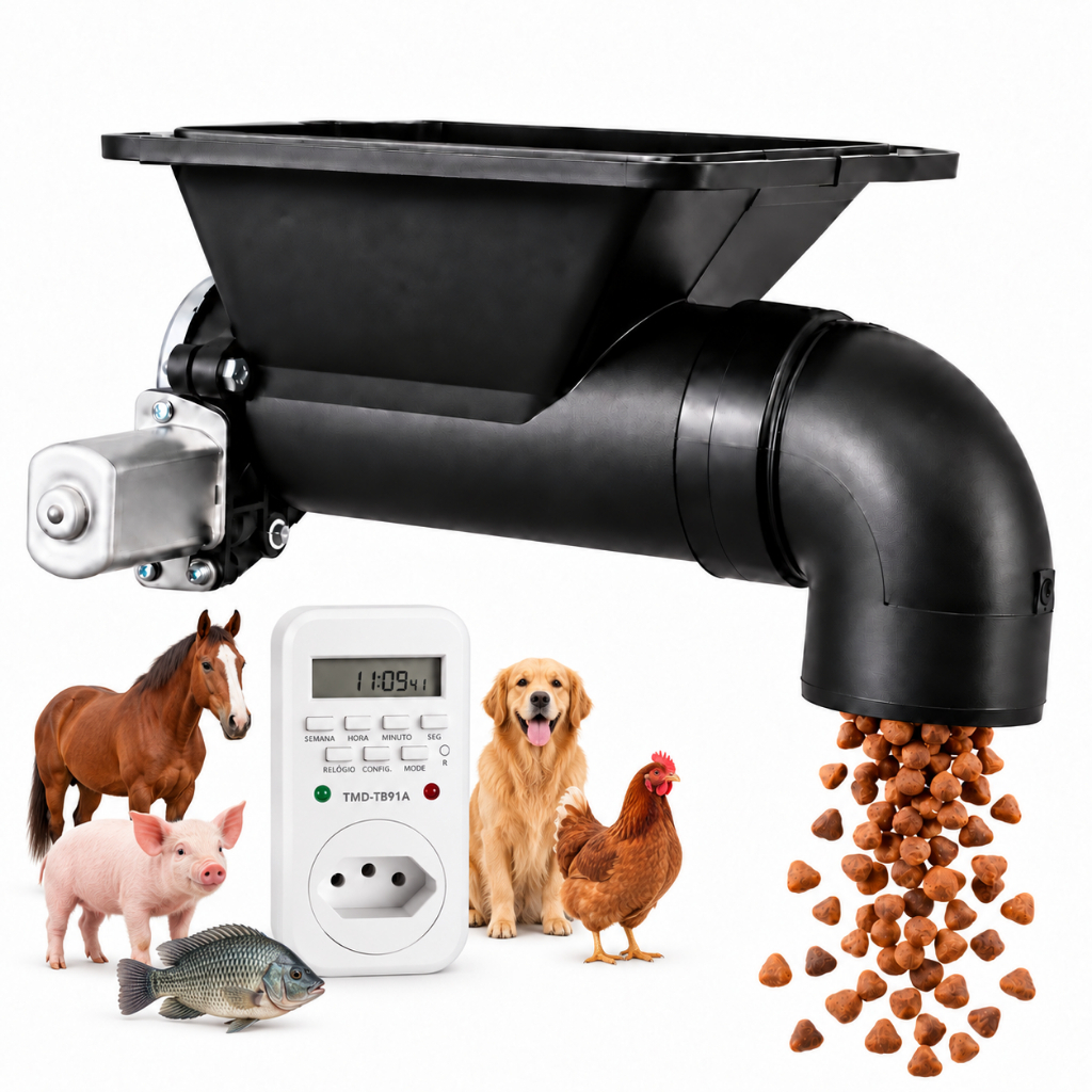 Alimentador Tratador Automático Ração Cães Peixes Galinha Leitão Porco Suíno Javali Cavalo