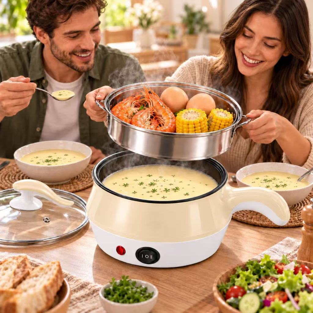 Panela Elétrica Multifuncional Antiaderente com Cesto de Vapor, 110V / 220V, Panela de Cozinhar para Cozinha Doméstica — imagem 2 de 2