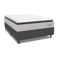 Cama Box Colchão Casal Queen Molas Ensacadas City Pillow Top 158x198x61cm Hellen Branco / Cinza
