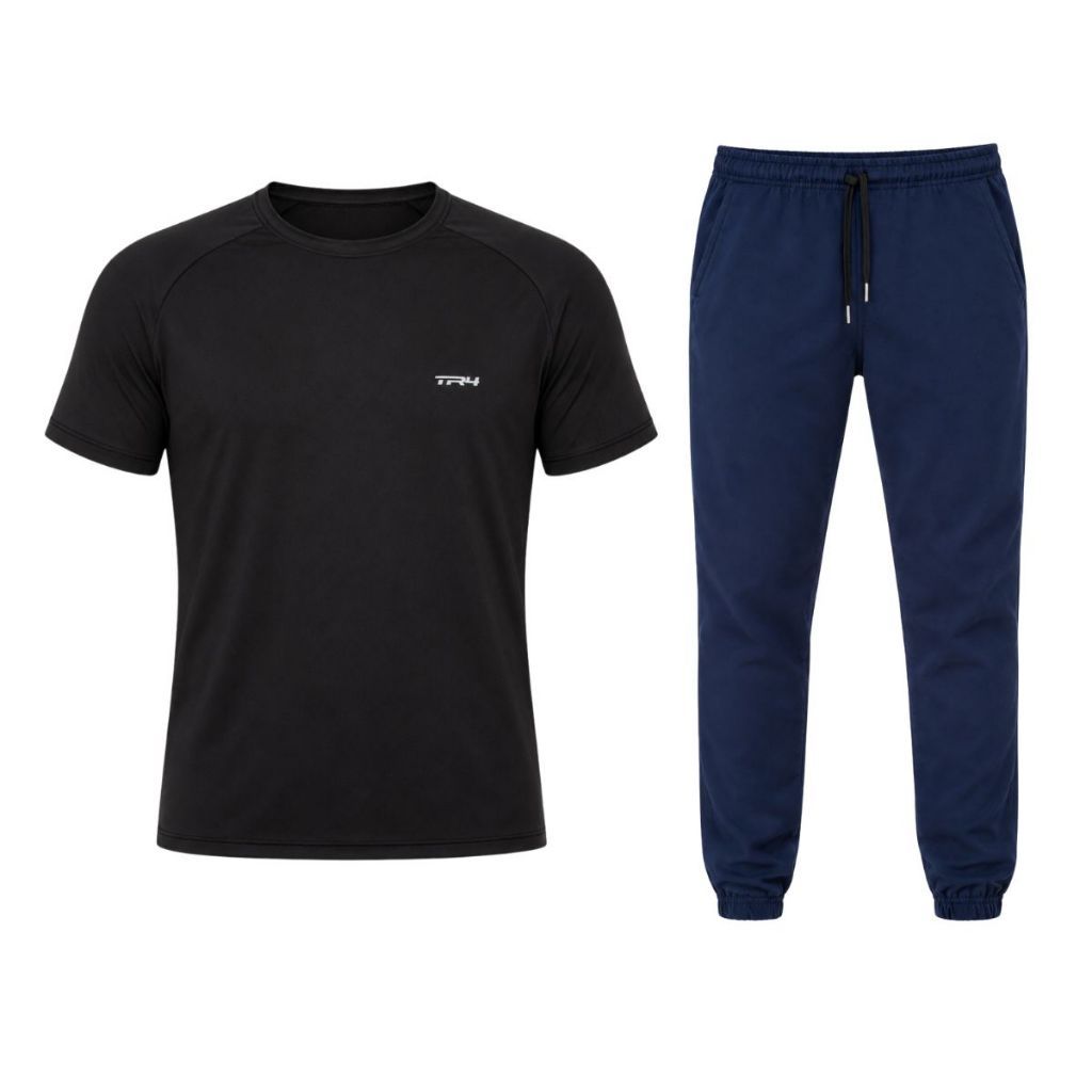 Conjunto Esportivo Masculino Camisa Dry Fit Respirável Calça Tactel Jogger Com Elastano Casual Academia
