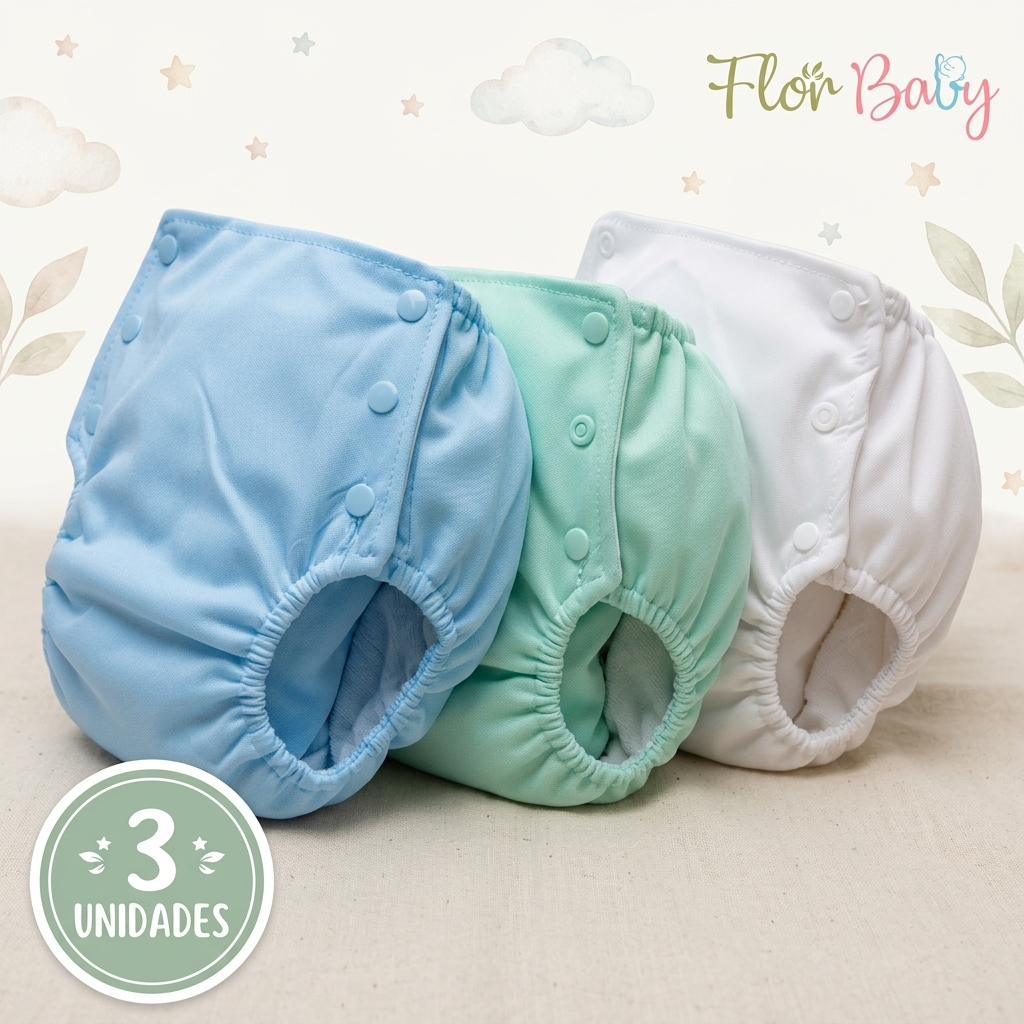 Kit Com 3 Fraldas Plástica Calça Enxuta Reutilizável Fralda Ecológica Bebê Lavável Tamanho 1 ao 6