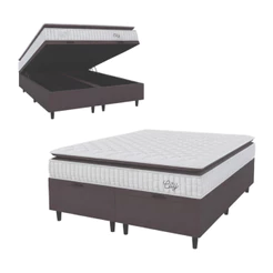 Cama Box Colchão Baú Casal King Molas Ensacadas City Pillow Top 193x203x64cm Cinza / Branco Hellen