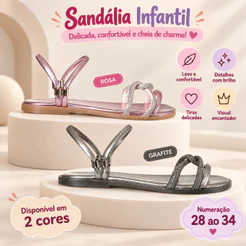 Sandália Infantil Menina Rasteira Fashion Feminina Flat Brilho Fashion Blogueirinha