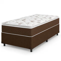 Cama Box Solteiro Colchão Molas Ensacadas Pillow Top Martino 88x188x63cm Marrom/Branco Umaflex - Sup