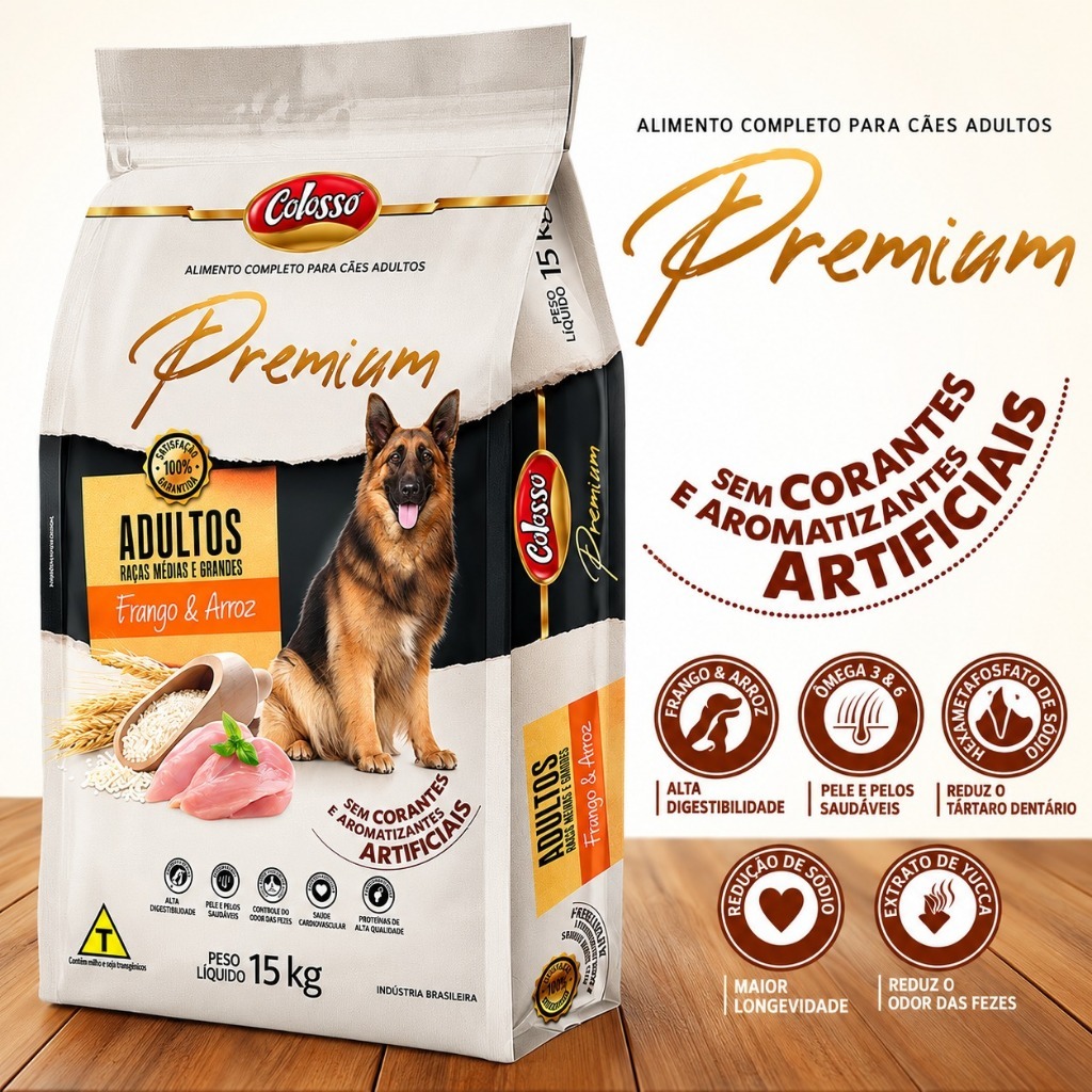 Ração Premium Cachorro Caes Porte Medio Grande Racao Colosso Frango Arroz 15kg — Oferta Verificada