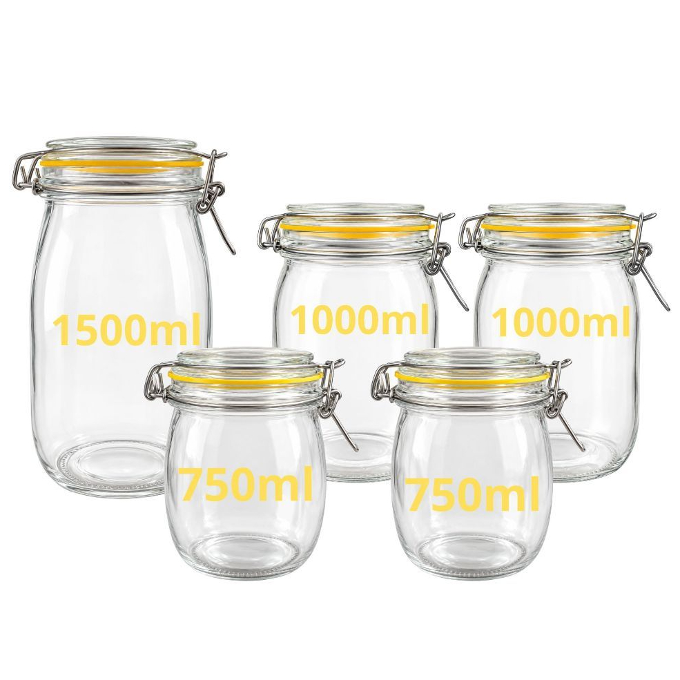 Kit 5 Potes de Vidro para Cozinha e Despensa Diversos Modelos e Capacidades