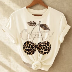 Camiseta Feminina Cherry Cereja Oncinha Estampada Baby Look e Plus Size Blusa Animal Print Glitter