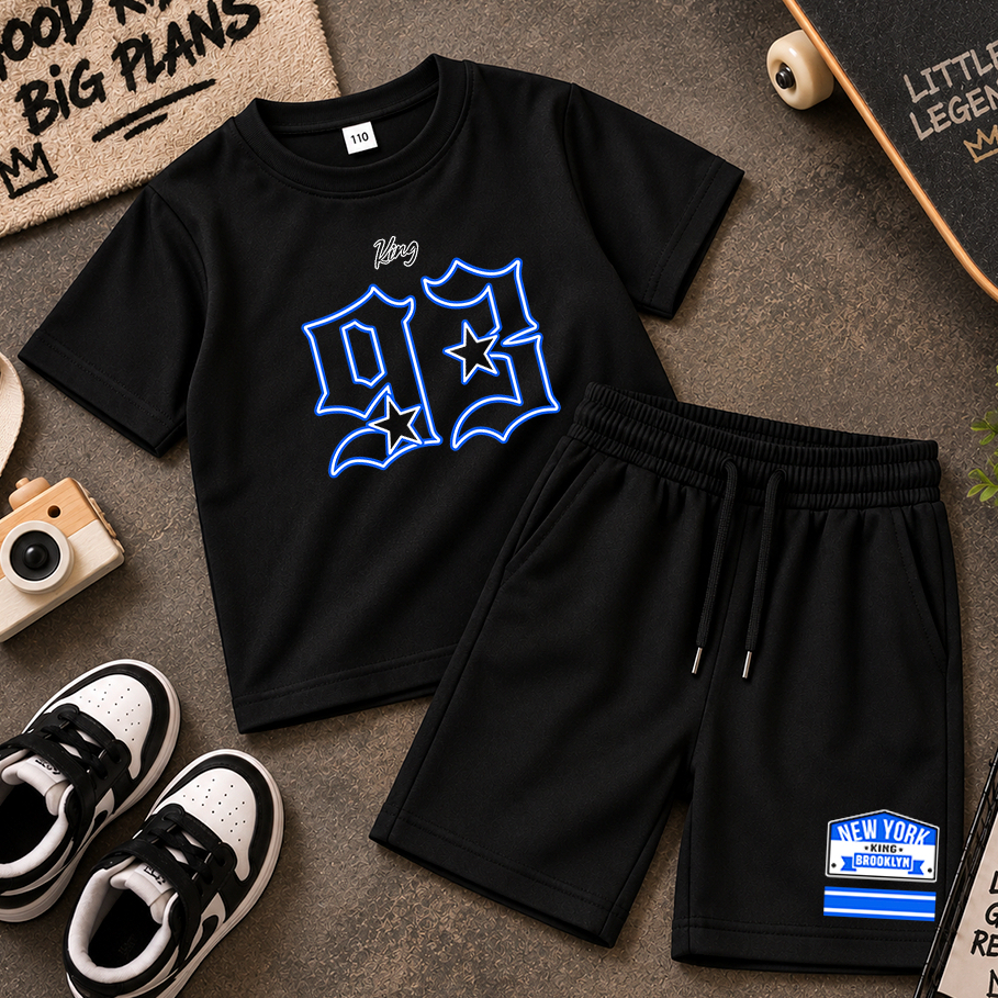 Conjunto Infantil Menino Camiseta Algodão e Bermuda Moletinho Streetwear New York King Ny Estiloso Moda Kids