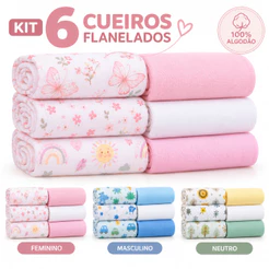 Kit Cueiros Bebê Flanelado 3 Estampados + 3 Lisos, ou 3 Lisos Avulso.