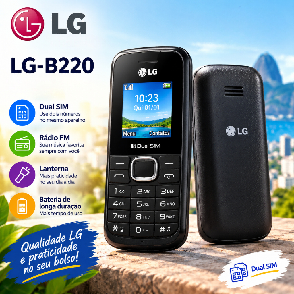 Bluetooth Celular Original LG B220 Simples Teclado Para Idoso Ou Áreas Rurais Dual SIM Telefone Com FM E Lanterna 2G/3G
