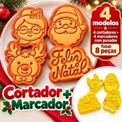 Cortador de Biscoito Natal Papai Noel Mamãe Rena Feliz Natal
