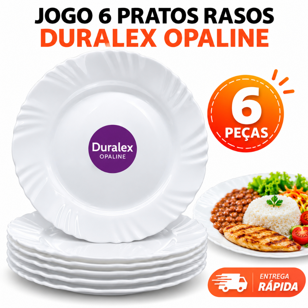 Kit Jogo 06 Pratos Pétala Raso Opaline de Vidro Temperado Brilhante - Jantar Redondo Nadir Duralex